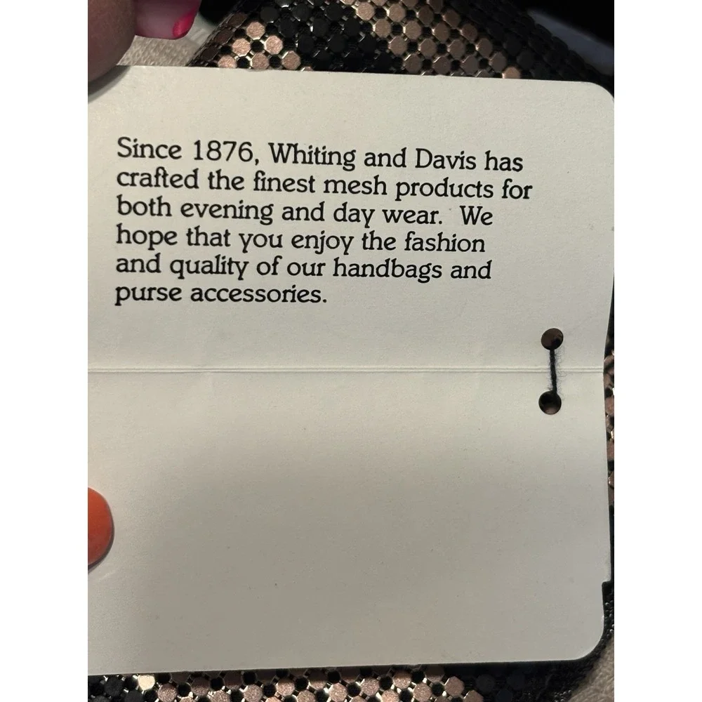 Vintage Whiting & Davis NWT Striped Mesh Clutch Writlet Blk/Pink Zip Logo Lined